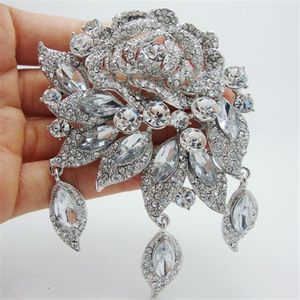 Whole - 2014 Fashion Elegant Bridal Clear Rhinestone Crystal Art Deco Flower Rose Brooch Pin Pendant296Q