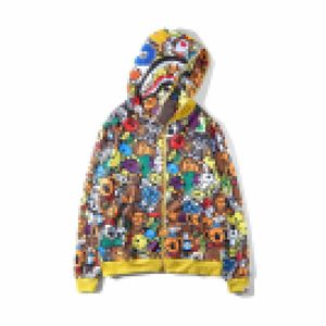 Novo a banho b ape hoodies masculinos outono e inverno newshark graffiti dos desenhos animados fino moletom com capuz casual fino jaqueta