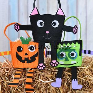 Totes filt Halloween Candy Bag Pumpkin Candy Bucket Children's Tote Fabric Decorative PropSstylisheendibags