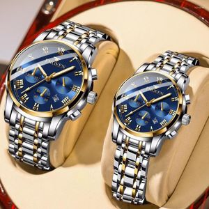 Wristwatches FNGEEN Fashion Couple Watches For Men Women Stainless Steel Quartz Top Calendar Clock Lovers Wristwatch