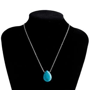 Симпатичное ожерелье с бирюзовым кулоном в виде капли воды, женское ожерелье с цепочкой из натурального камня на ключице