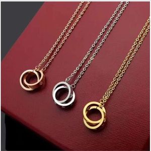 Double ring necklace 18K Rose Gold Lock bone chain short chain pendant for lovers267F