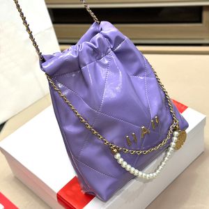 Women Luxury Brand Bag Classic Garbage Bag Water Bucket Bag Pearl Chain Bag Gold Emblem Chain Handbag Underarm Bag Crossbody Bag 23cm