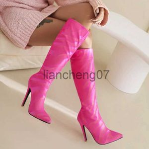 Botas Mulheres Joelho Botas Altas Finas Salto Alto Apontou Toe Senhoras Botas de Bezerro 2023 Novo Couro Voltar Zipper Vestido Botas Femininas Tamanho Grande 47 x0928