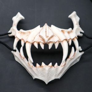 Pół maska ​​zwierząt Długie zęby Demon samuraja biała maska ​​kości tengu dragon yaksa tygrysa maska ​​cosplay t200509252h