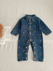 Pagliaccetti Primavera Autunno nati Neonati maschi e femmine Pagliaccetto Pagliaccetti in denim Orsetto Onepiece Abbigliamento per bambini Moda 230927