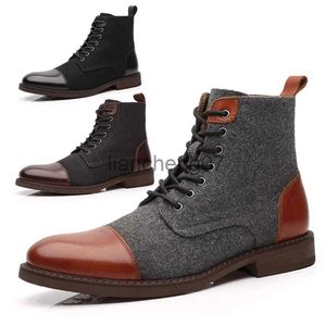 Stiefel Herrenstiefel, bequem, strapazierfähig, PU, niedriger Absatz, Flügelspitze, Schnürung, Patchwork, vielseitig, lässig, Straße, Outdoor, Alltag, Kleidschuhe x0928