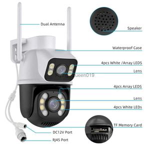 CCTV Lens 8MP 4K WiFi Kamera Açık Çift Lens Çift Ekran Gecesi Görme 1080p WiFi Gözetleme Kamera PTZ CCTV Güvenlik Kamera ICSEE Uygulaması YQ230928