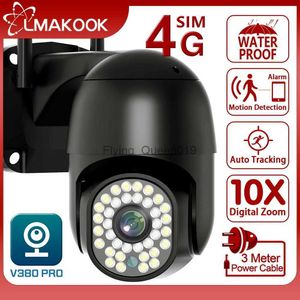 CCTV soczewka LMAKOOK 4G 4G SIM CARD PTZ Camera AI Wykrywanie człowieka śledzenie 10x Zoom Outdoor 2MP Security CCTV Kamera IP V380 YQ230928