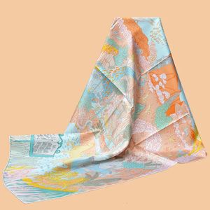 Scarves HuaJun 2 Store||Light color "Le Carnaval des Animaux" 90 silk square scarf with twill spray painting and hand sewn edges 230927