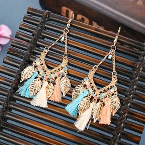 Stud Fashion Women Corful Boho Tassel Earrings Tibetan Jewelry Brincos Bijoux Vintage Bohemia Gold Color Leaf Tassel Drop Earrings 230928 97