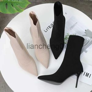 Boots Sexy Sock Boots Knitting Stretch Boots High Heels for Women Fashion Shoes 2022 Spring Autumn Ankle Boots Booties Female x0928