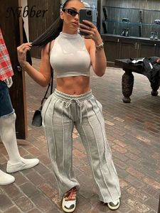 Women's Pants s Nibber Stripe Stitching Loose Straight Pant Casual Active High Waist Stretchy Lace Up Sporty Trousers Female Bottoms 230927