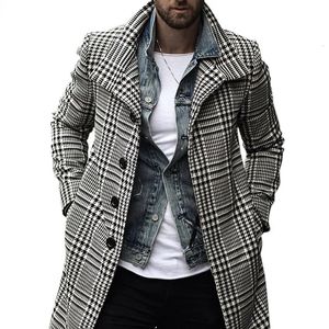 Misto lana da uomo Moda uomo Trench scozzese a quadri Slim Fit Cappotto streetwear Cappotto monopetto Giacca a vento 230927