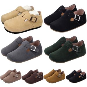 Çocuk Sandles Clogs Sandal Tasarımcı Spor Ayakkabıları Erkek Kızlar Slaytlar Siyah Arizona Deri Toka Kayışı Falt Toddler Ayakkabı Çocuklar Gençlik Gri Cork Plajı Günlük Ayakkabı