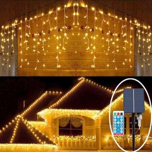 6m 288Led Solar Christmas Lights Icicle String Lights Waterproof Curtain Light for Home Bedroom Patio Garden Wedding Party H1247I
