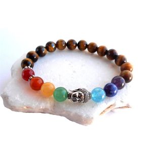 SN0571 New Buddha Chakra Bracelet Tiger's Eye Chakra Bracelet Yoga Meditation Bracelet for Girls Silver Buddha Bracelet 230G