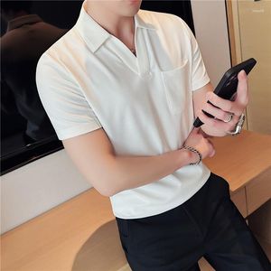 Men's T Shirts Summer Ice Silk Waffle POLO Men Short Sleeve Casual T-shirt Solid Color V Neck Tee Tops Business Social Clothing