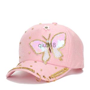 Ball Caps Fashion Baseball Caps Hat for Women Butterfly Diamond Studded Outdoor Baseball Cap Ladies Casquatte Cap Metal Three Ring Sun Hat x0928