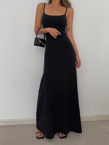 Casual Dresses Suspender Black Dress Sleeveless Streetwear Holiday Party Korean Fashion Sexy Long Skirt Women Summer Solid Color Clothes