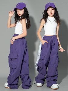 Stage Wear Kids Jazz Dance Costume Hip Hop Outfits Summer Girls Fashion Clothing Crop Tops Purple Pants Festival Performance BL11070