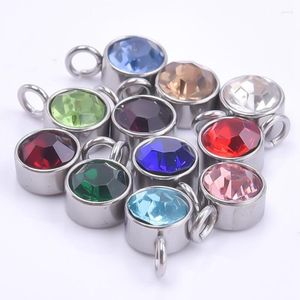 Pendant Necklaces 20Pcs/Lot Stainless Steel 6x9mm Round Rhinestones Beads Diy Month Birthstone Charms For Bracelet Jewelry Making