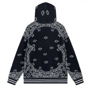 Felpe con cappuccio da uomo 2023 Nero lavorato a maglia Vintage Paisley Stampa Uomo Donna Pullover ricamato a maniche lunghe Lettera Felpa