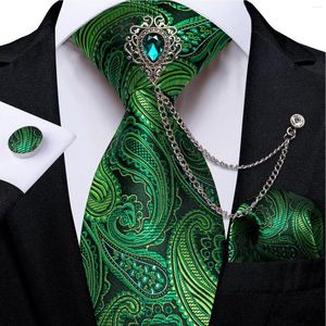 Papillon Elegante Verde da Uomo in Seta Paisley Jacquard Cravatta Festa di Nozze Abiti Accessori per Lo Sposo Spilla Fazzoletto Gemelli