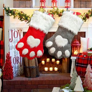 Christmas Decorations Stockings Home Decoration Accessories Plaid Gift Bags Pet Dog Cat Paw Stocking Socks Xmas Tree Ornament 230928
