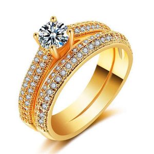 Todo-luxo feminino branco nupcial conjunto de anel de casamento moda 925 prata cheia jóias promessa cz pedra anéis de noivado para wom312i