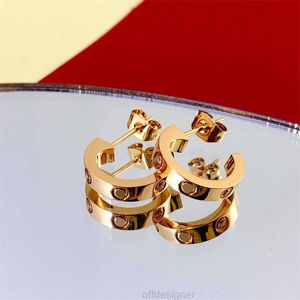 AA Luxury Brand Designer Stainless Steel Stud Earrings for Women LOVE C Shape Hollow 18K Gold Bling Diamond Ear Rings with Shining Crystal Party Wedding Jewelry 2024