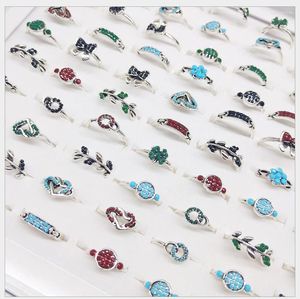 Cluster Rings Factory Spot Direct Fashion Retro Women's Ring Multi-Style Colorful Stone Mixed and Match Foreign Trade Wholesale