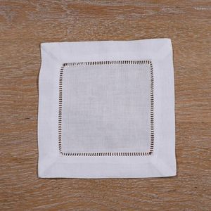 Table Napkin N002-6/4 : 12 Pieces White Linen Cotton Hemstitched Cocktail Napkins 6" X 6"/ 4" Ladder Hem Stitch Cloth Coasters