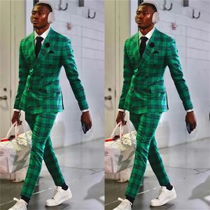 Women's Jackets Fashion Green Plaid Men Suits For Wedding Formal Slim Fit 2 Pcs BlazerPants Double Breasted Tuxedo Prom Evening Custom Made 230927