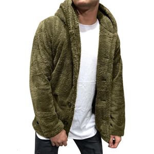 Men's Fur Faux Buttons Coat Warm Faux Fur Winter Casual Loose Double-sided Plush Hoodie Fluffy Fleece Fur Jacket Hoodies Coat