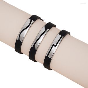 Charme pulseiras vintage homens em branco pulseira de aço inoxidável esporte preto silicone ajustável pulseiras para mulheres jóias presentes