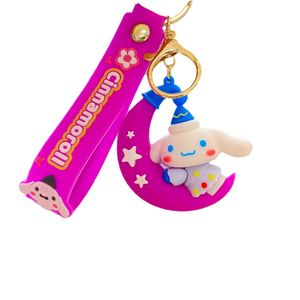 Tecknad film som sitter på månen Big Ear Dog Cinnamoroll Pendant Kuromi Keyring Toys Kawaii Keychain Pendant Key Party Accessories Gift for Kids 2736