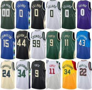 Man Kids Tryckt basket Damian Lillard Jersey 0 Pat Connaughton 24 Brook Lopez 11 Khris Middleton 22 Giannis Antetokounmpo 34 Bobby Portis 9 Anpassad namnnummer