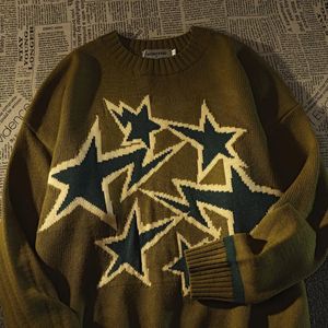 Suéter dos homens American Retro High Street Star Sweater Homens Mulheres Inverno Solto Versão Coreana do Vento Preguiçoso Jaqueta de Malha Pulôver Tops 230927