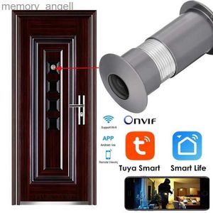 Дверные звонки Tuya Door Eye Hole Security 1080P HD Объектив 1,44 мм Широкоугольный объектив FishEye Сеть видеонаблюдения Мини-глазок Дверной Wi-Fi IP P2P Камера YQ230928