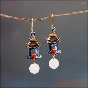 Dangle Chandelier Earrings Exquisite And Luxurious Court-Shaped For Women Retro Style Hetian Jade Enamel Porcelain Craft Hanfu Jewelry Dhlgw