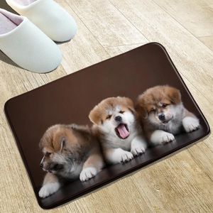 Bath Mats Cute Dog Mat Family Pet Grass And Snow Door Kitchen Toilet Flannel Water Absorption Non-Slip Rugs Front Hall Welcome Carpet