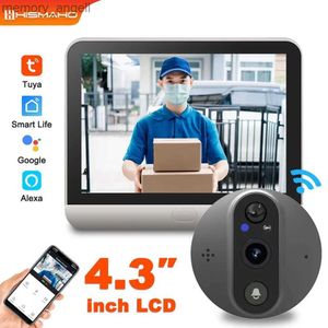 Campainhas Tuya Vídeo Porta Olho Mágico Câmera WiFi 1080P Intercomunicador bidirecional Monitor LCD de 4,3 polegadas Sem fio Segurança interna Proteção Vigilância YQ230928