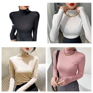 Designer hoodie kvinna skjortor blusar kvinnor topp hög hals långa ärmar bomull vanlig kvinnlig smal stil med knopphals tees toppar s-3xl