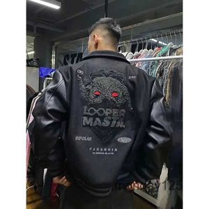 Men's Jackets Spring and Autumn Baseball Uniform Y2k Retro Trend Leather Jacket Heavy Industry Embroidery White Short Coat Ins 230615QYKL
