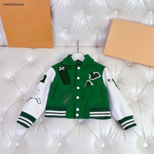 Splicing Design Woolen Lapel Coat for Kids, Size Available, Contrasting Colors, Letter Patchwork