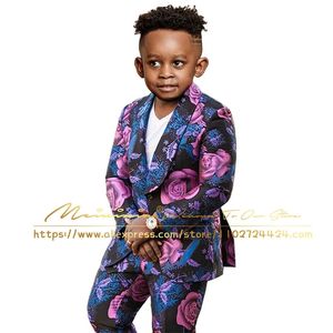 Garnitury Purple Floral Boys Suits 2 sztuki Ubrania dla dzieci 216 lat ślubna smoking Blazer dla kostiumów dziecięcych Enfant Mariage 230927