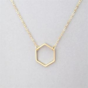 1 Simple Hollow Line Hexagon Charm Pendant Necklace Cut Open Polygon Lucky Geometric Quadrilateral Woman Mother Men's Fam246L