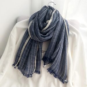 Scarves Unisex Japanese Style Scarf Cotton and Linen Striped Women's Long Shawl Crinkle Wraps Bufandas Fashion Men Winter 230928