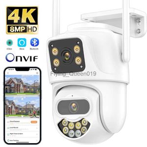 Lente CCTV Câmera IP de segurança sem fio externa 4K 8MP HD Lente dupla Externa Wifi PTZ Câmera de rastreamento automático Câmera de vigilância de rua icsee YQ231003